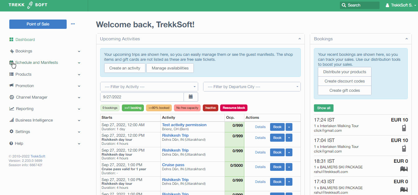 Block schedule in schedule view-trekksoft