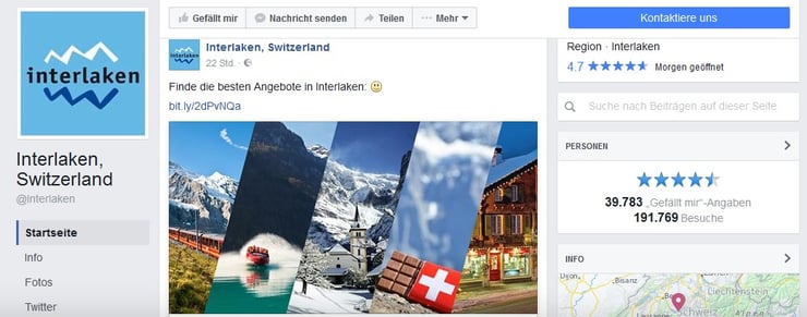 Interlaken Tourismus Facebook Seite