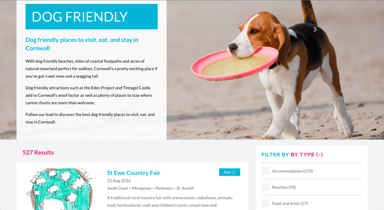 Visit Cornwall Dog Friendly Webseite