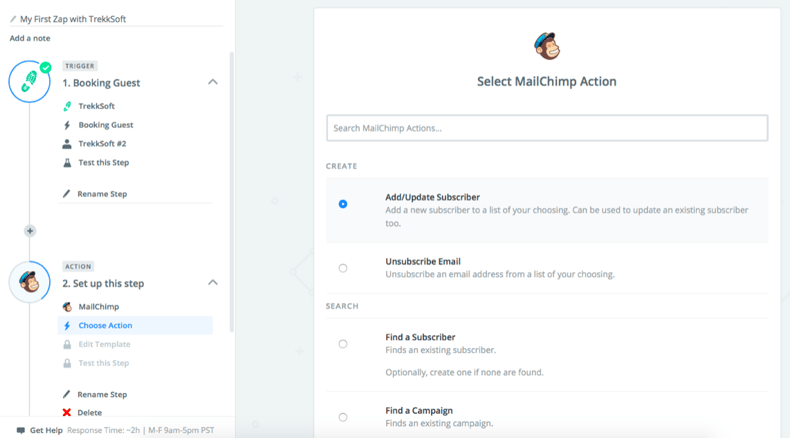 Zapier integrazione Mailchimp e TrekkSoft