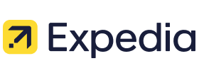 Expedia logo, featuring a yellow rounded square icon with a dark blue arrow pointing up and right, followed by the text "Expedia" in a dark blue sans-serif font. Expedia logo, featuring a yellow rounded square icon with a dark blue arrow pointing up and right, followed by the text "Expedia" in a dark blue sans-serif font.